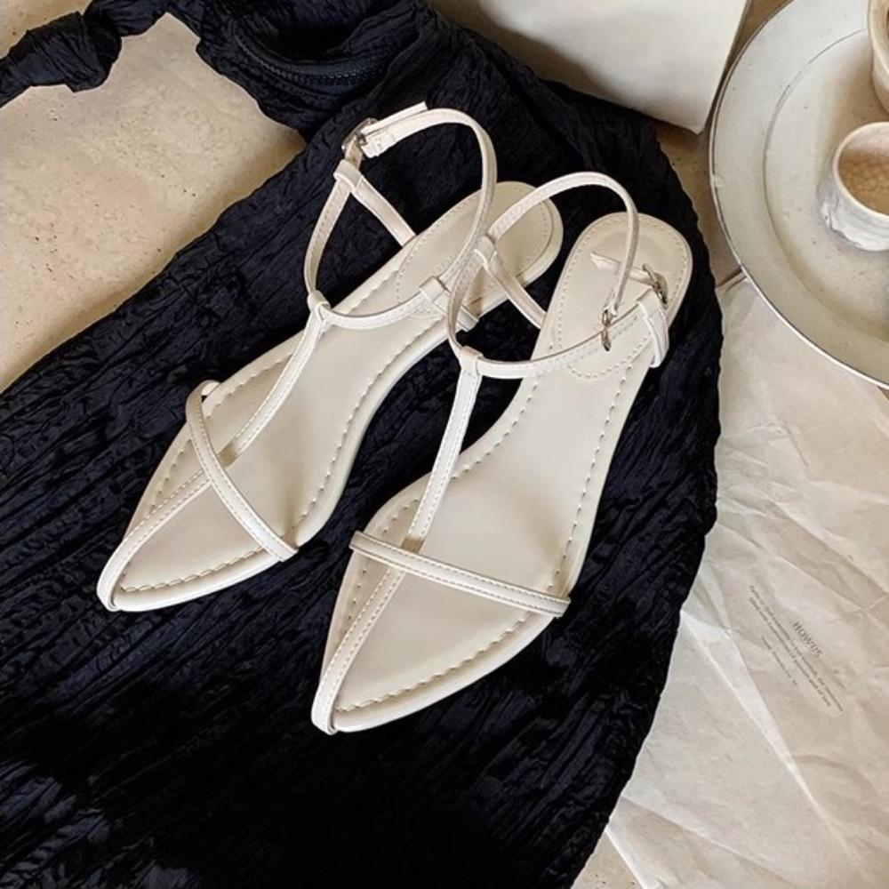 Designer Sandals Women Genuine Leather Wedge Heel Sandals Buckle Strap High Heels Pointed Toe Fashion Open Toe Womens Shoes
