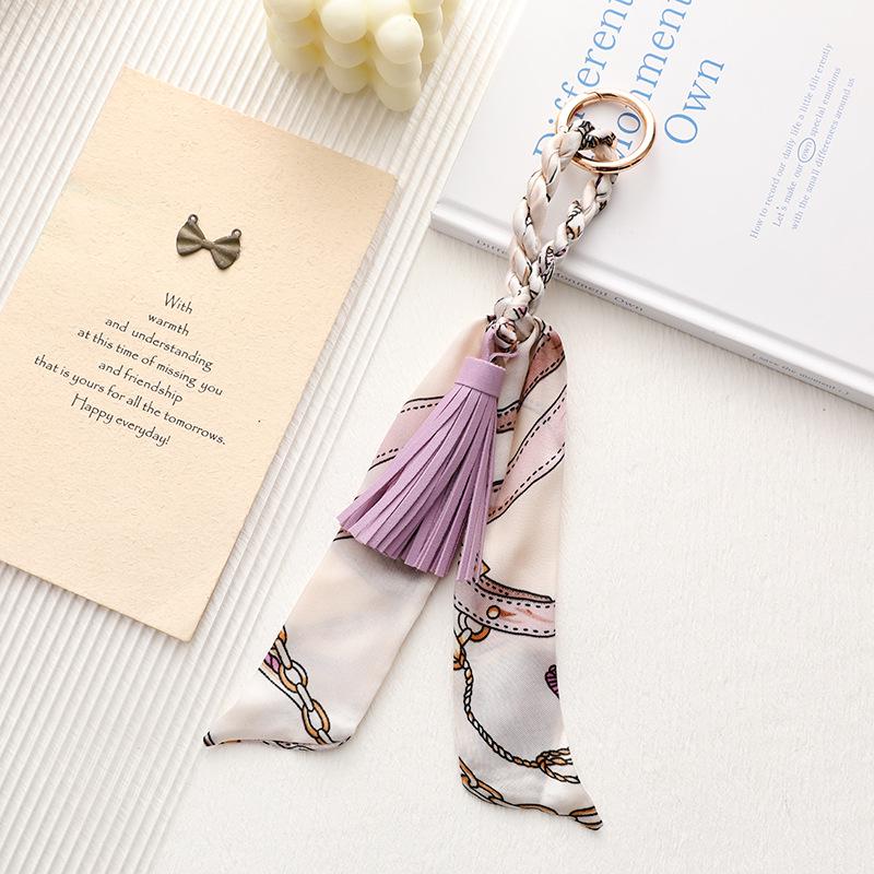Zijden Sjaal Leer Kwastje Sleutelhanger: Veelzijdig Dames Tas Ornament Accessoire