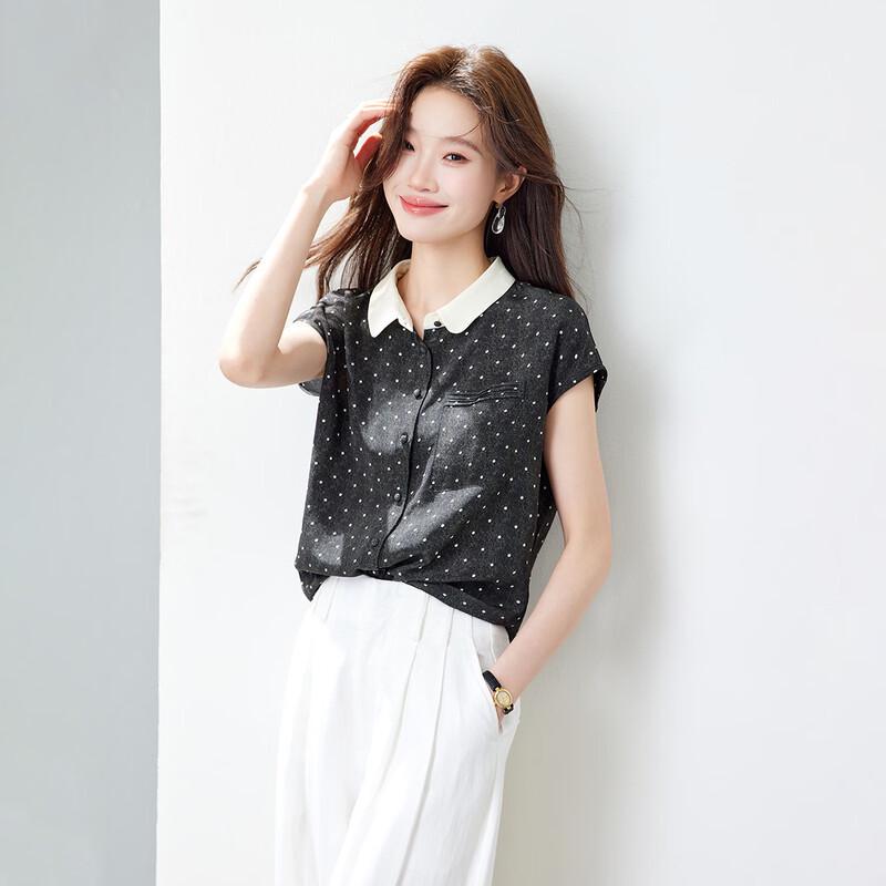 Srcr Women s Silk Polka Dot Short Sleeve Blouse M