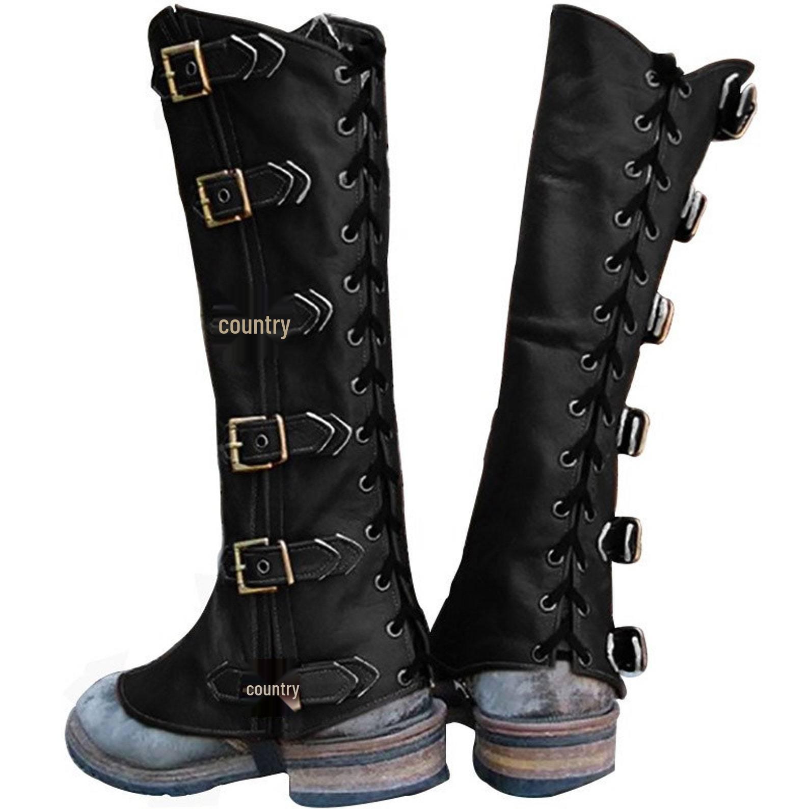 Medieval European Viking Knight Cosplay Leg Guards and Shoe Covers чёрный