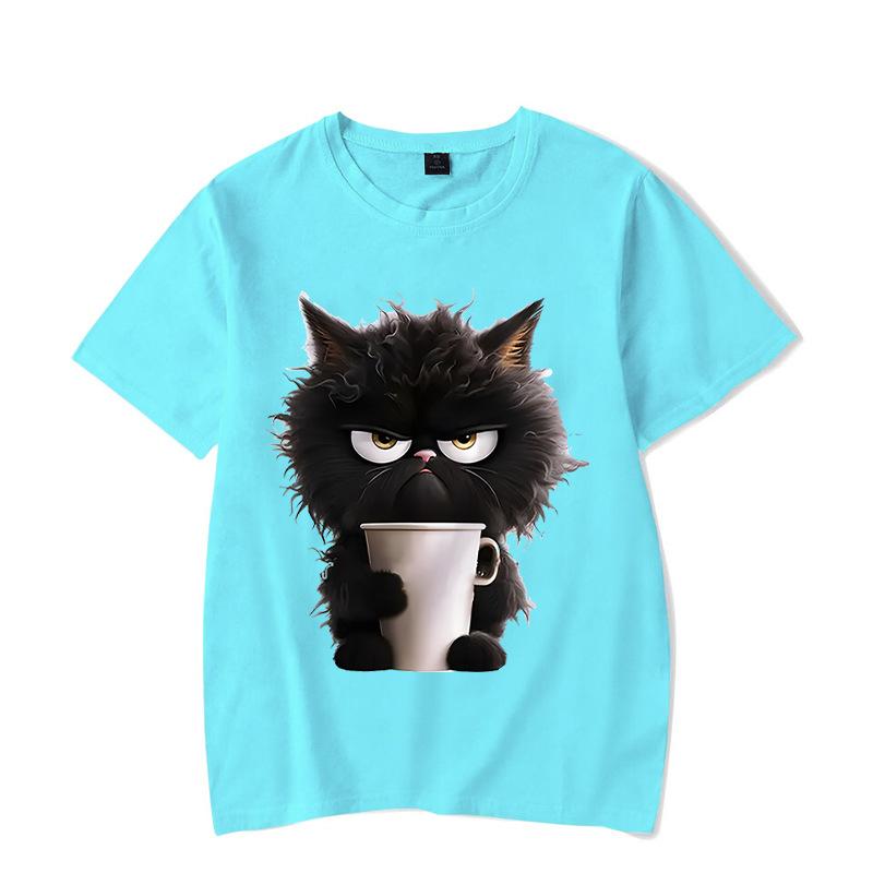Cute Cat Fun Printed Cotton Short Sleeved T-shirt Summer Sports Leisure Loose Women's Top T-Shirts Women’s