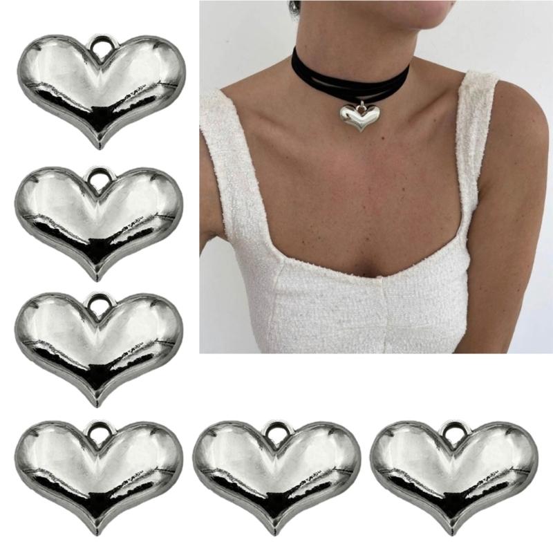 10/20xElegant Heart Pendant for Choker Necklace Making Earring Bead for DIY Necklace Jewelry Making Pendant with Hole