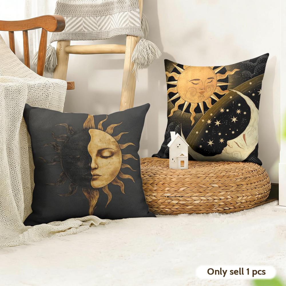 Tarot Sun and Moon Cushion Cover Summer Linen Pillow Case Organic Fabric Cushion Cover DoubleSided Print Sofa Home Decor
