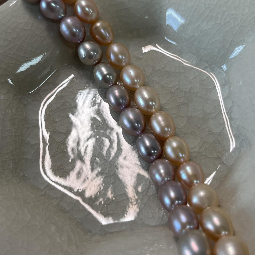 1String, Orange Natural Freshwater Pearls, Handmade Rice Pearl Beads for Jewelry Making DIY Crafts (Beads 7-8mm, Length 36cm)