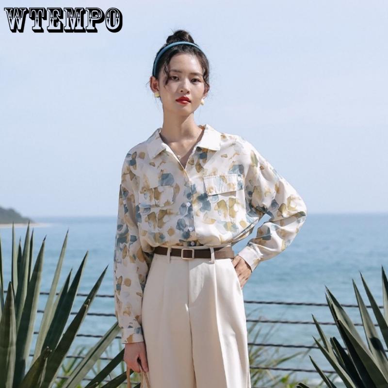 Vintage Tea Break Shirt Women's Spring and Autumn Blouse Loose Long-sleeved Japanese First Love Shirt with Design Feeling