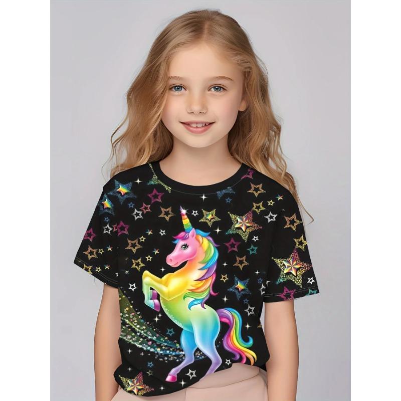 Kids Clothes Girl T-Shirt Short Sleeve Cute 3D Cartoon Print Children Summer Casual Stylish Girls Clothes O-Neck Shirt