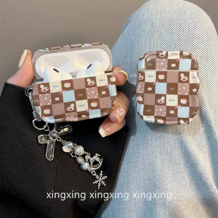 Ins Wind Cute Plaid KT Cat Suitable for Airpodspro1 Generation Earphone Cover Apple Protective Case 1 Soft Silicone 1 Female