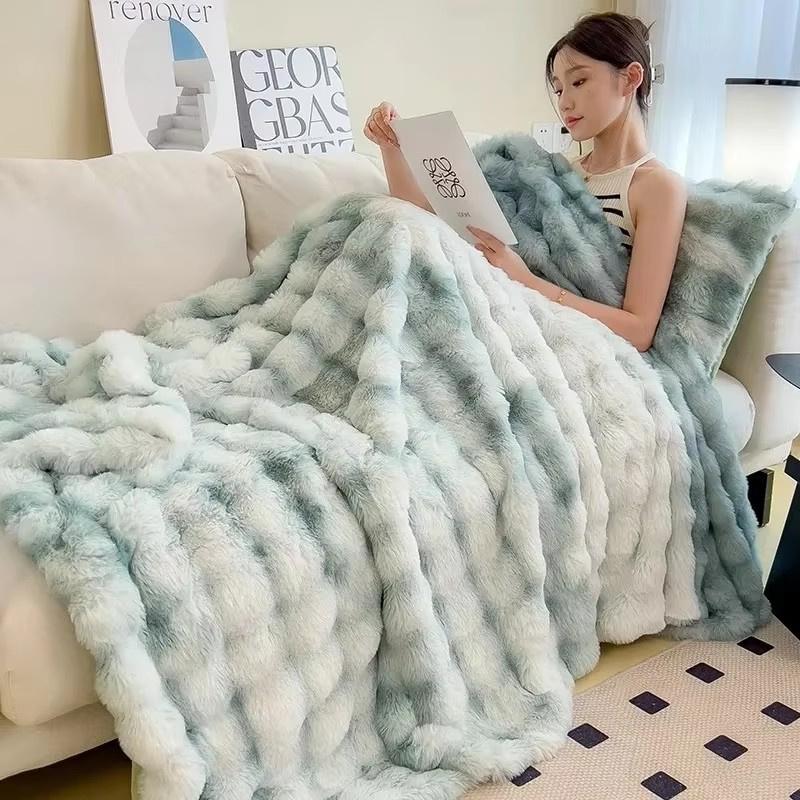 1pc Plaid Flannel Blanket Sheet Warm Soft Cozy Throw Blanket Sofa Bed Room Office Nap Blanket Autumn Winter Fluffy Bubble Fleece Blanket Sheet