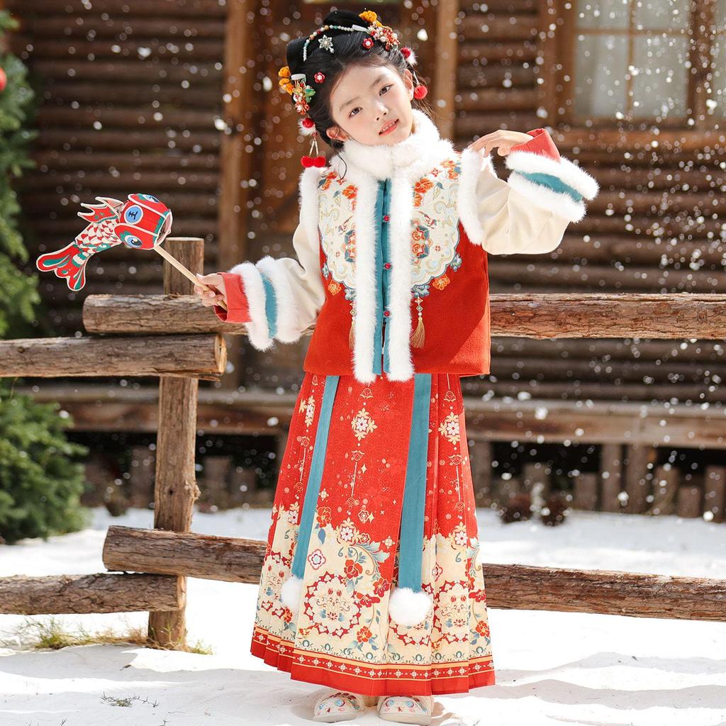 Combinaison d'hiver Tang Hanfu pour bébé fille 2025: Robe chinoise du Nouvel An élégante en coton épais