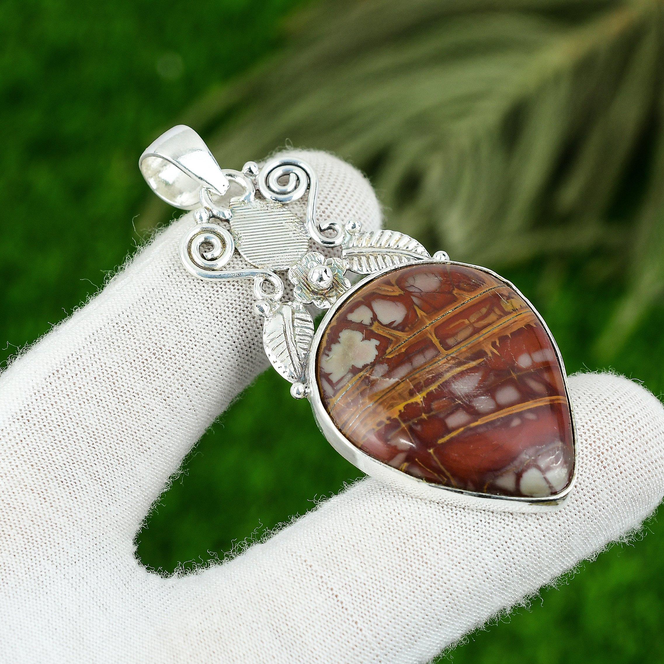 

925 Sterling Silver Natural Noreena Jasper Art Deco Handcrafted Bezel Pendant