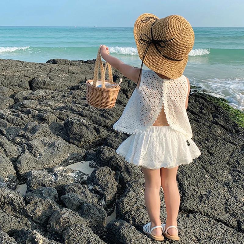 Girls Summer Clothing Sets Hollow Lace Suit Baby Casual Sleeveless T-shirt+Shorts Kids Clothing Sets Baby Clothes Outfits