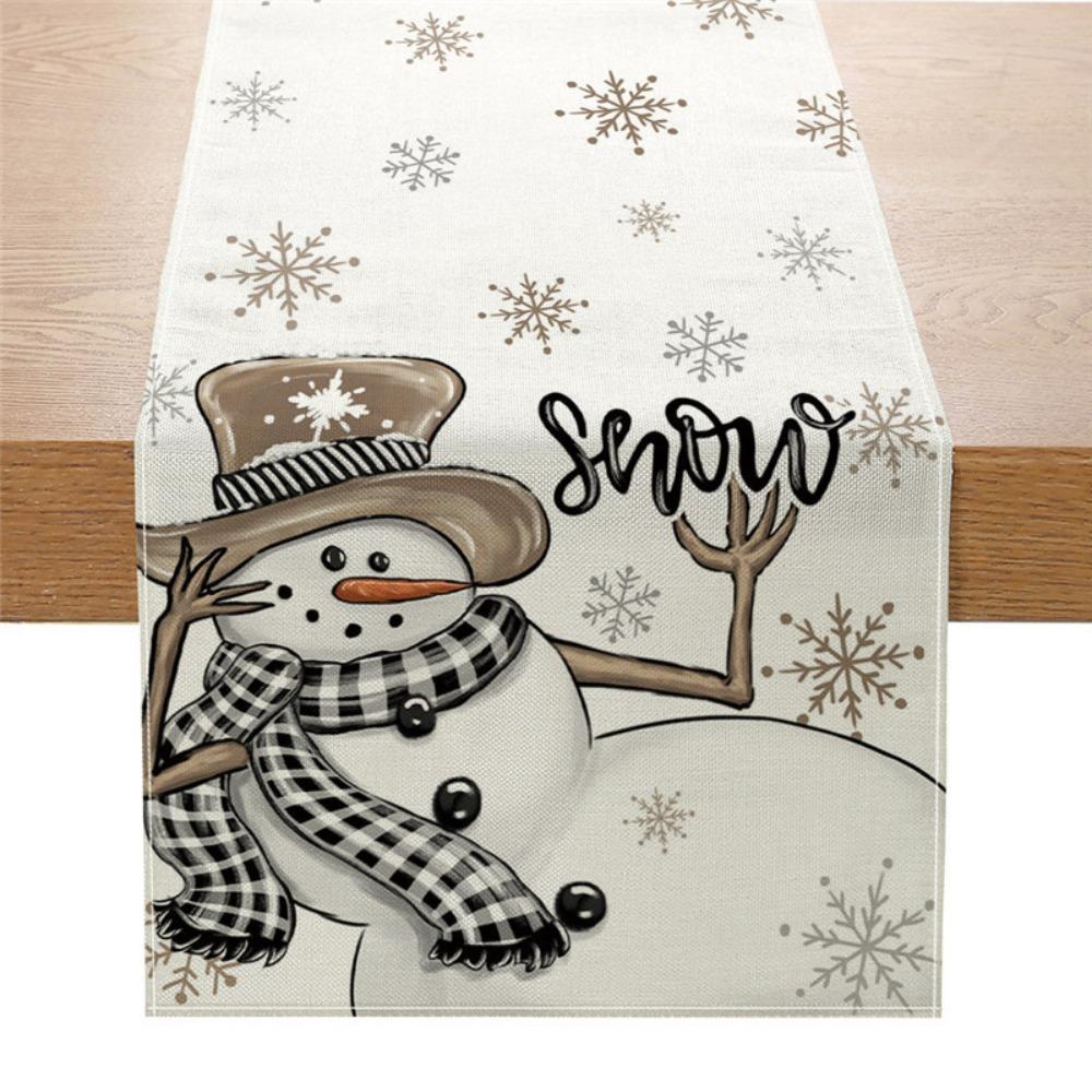 Christmas Table Runner Winter Snowman Santa Print Dining Table Mat for Holiday Decor