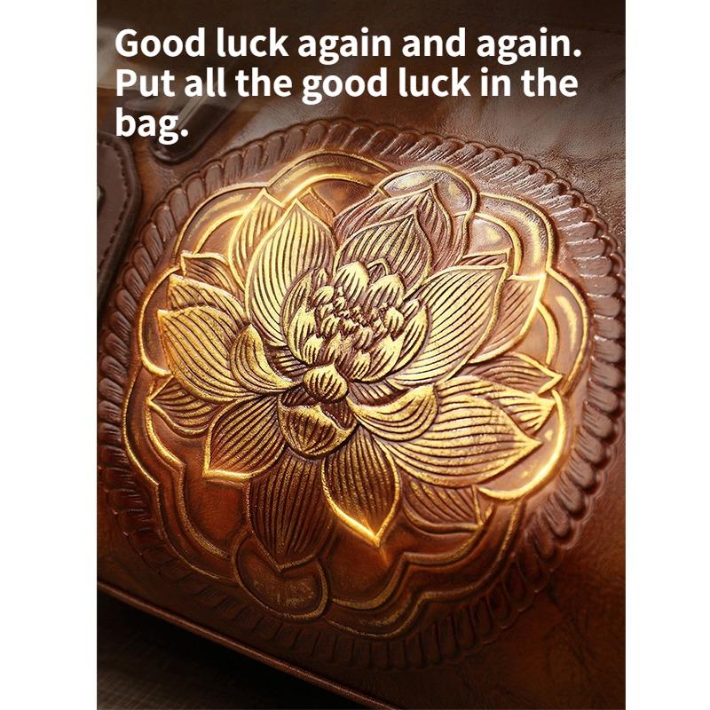 Vintage Chinese Style Shoulder Crossbody Bags for Women Embossing Print Tote Bags Large Capacity Multi-Pocket Soft Handbags