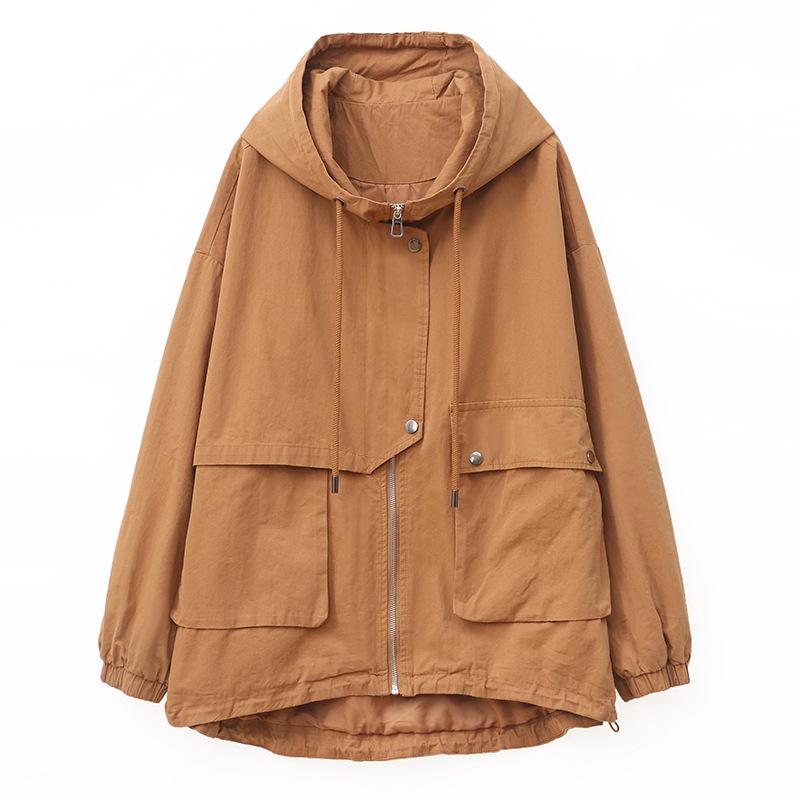 Stylish 2024 Women's Pure Cotton Hooded Jacket – Loose Fit, Plus Size, Casual Short Trench for Middle-Aged Moms