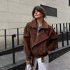 Womens Oversized Faux Suede Jacket 2025 Streetwear Long Sleeve Zip-Up Coat In Brown Shades