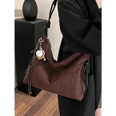 Vintage Large Capacity Commuter Tote Bags  Autumn Winter New Women Shoulder Bags High-end Suede Lady Handbags
