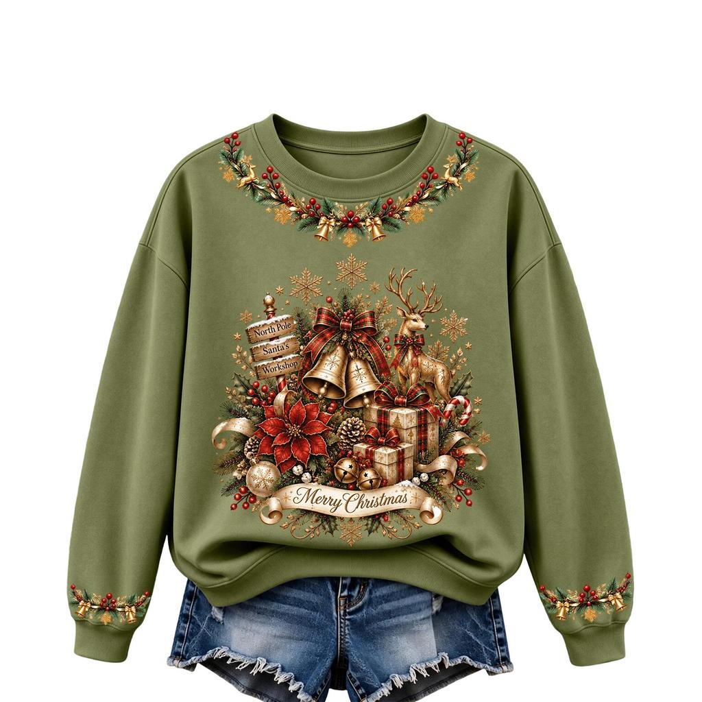 Women's Christmas Print Long Sleeve Top Casual Fall Winter Blouse for Holiday and Everyday Wear