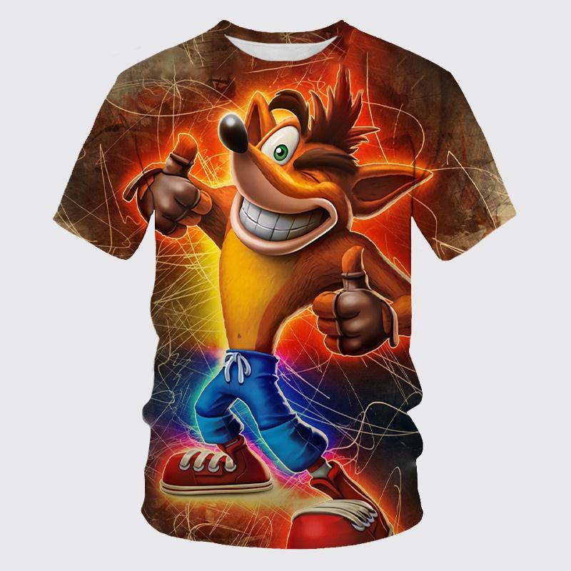 Crash Bandicoot - Children's 3D Printed T-shirt, Casual Sports Top, Cartoon Round Neck Short Sleeve Summer Fashion T-shirt