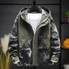 Men Hoodie Jacket Camouflage Patchwork Loose Windbreaker Spring Autumn Washable Zipper Outwear Streetwear