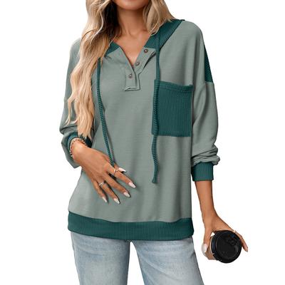 Autumn Women's Contrasting Pocket Hooded Sweatshirt