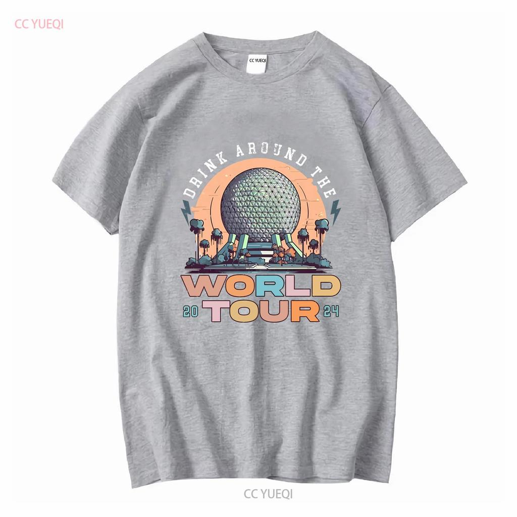Retro Epcot Drink Around The World Tour T Shirt long or short sleeves vintage Washed streetwear Breathable Comfortable