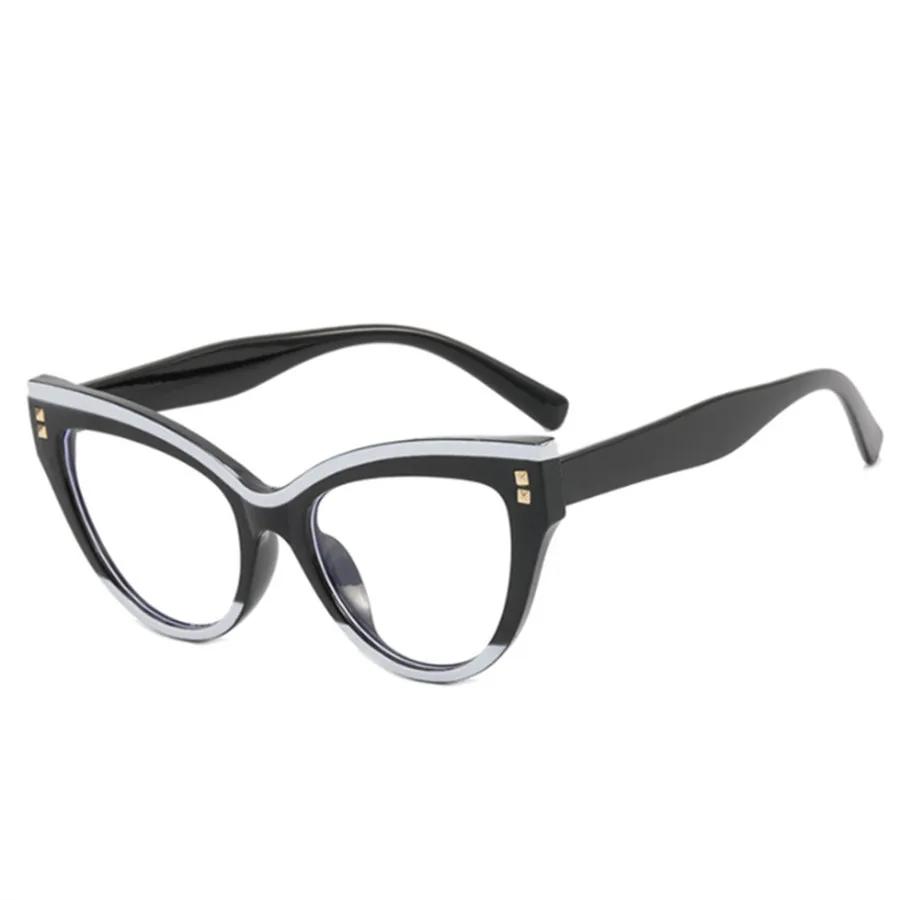 

New Fashion Women Brand Designer Glasses for Ladies Retro Cat Eye Rivet Decoration Frame Clear Reading Computer Top Quality чорний білий колір