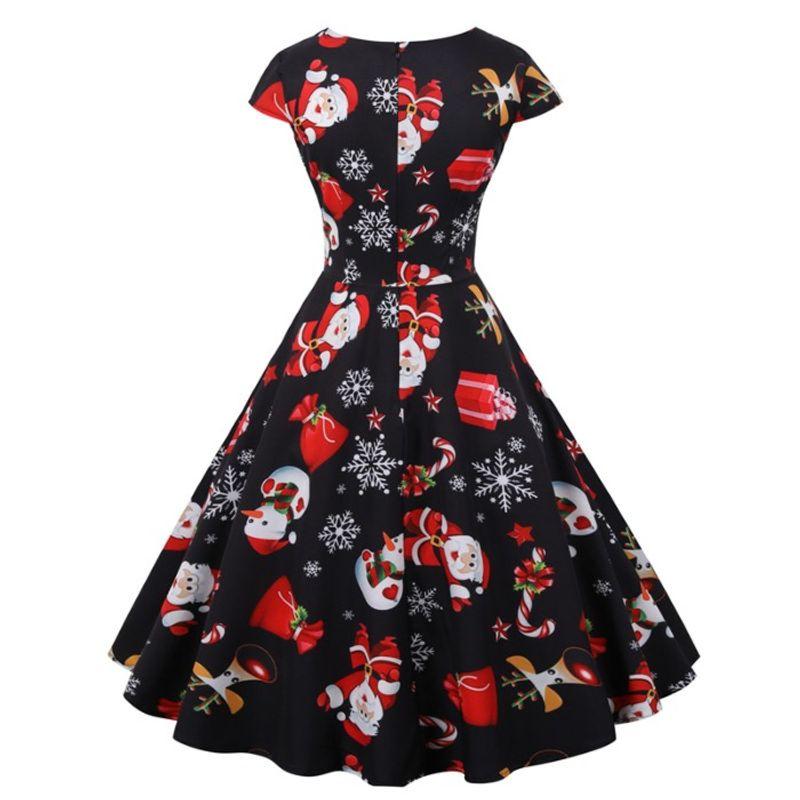 Spring New New Christmas Style V Neck Short Sleeve Print Mid Length Long Length Dress Dress Christmas Dress