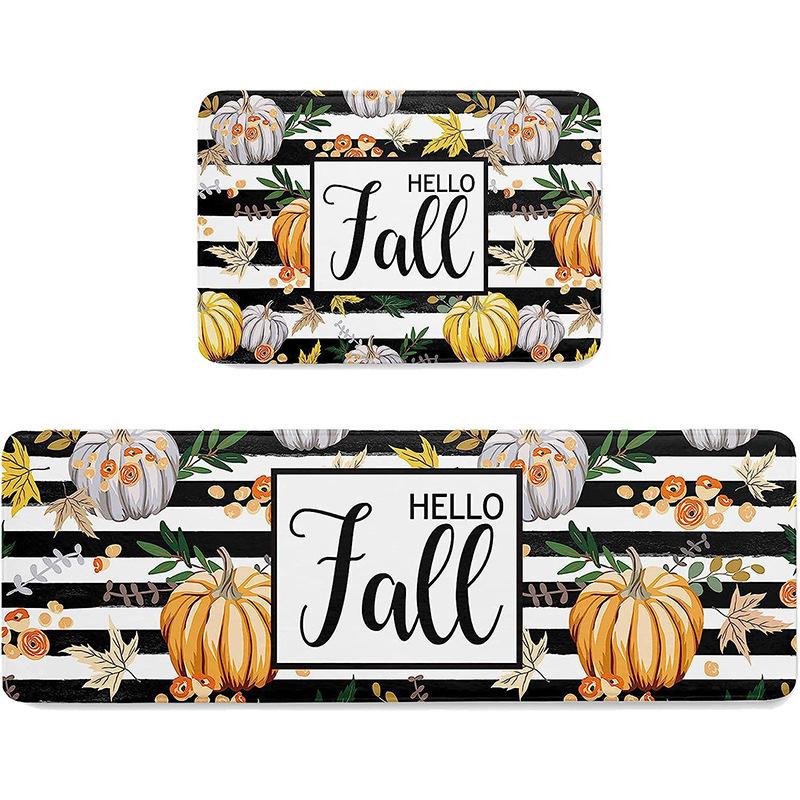 

Pumpkin Kitchen 2-Piece Flannel Rug Halloween Non-Slip Bathroom Entryway Rug Dirty Resistant Home Decor 80*120cm