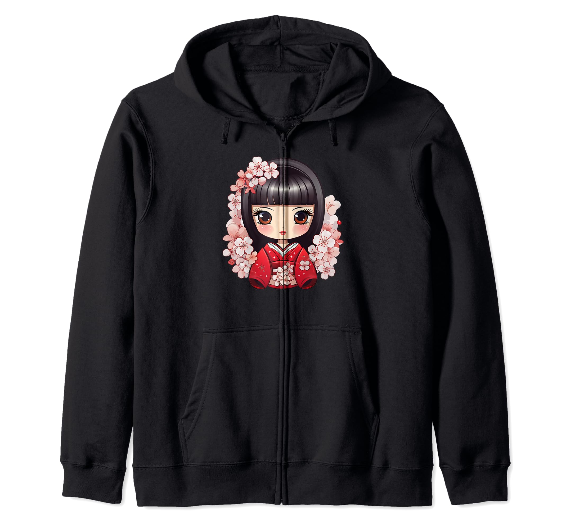 

Cute Cherry Blossom Kokeshi I Kokeshi Zip Hoodie чёрный