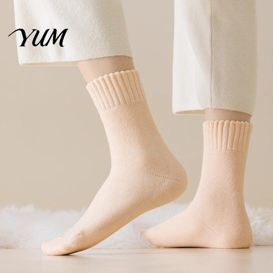 Thermal Insulated Socks for Cold Weather Women Thickened Winter Socks, Solid Color Mid Calf Fleece Lined Anti Slip Ribbed Daily Crew Weather,