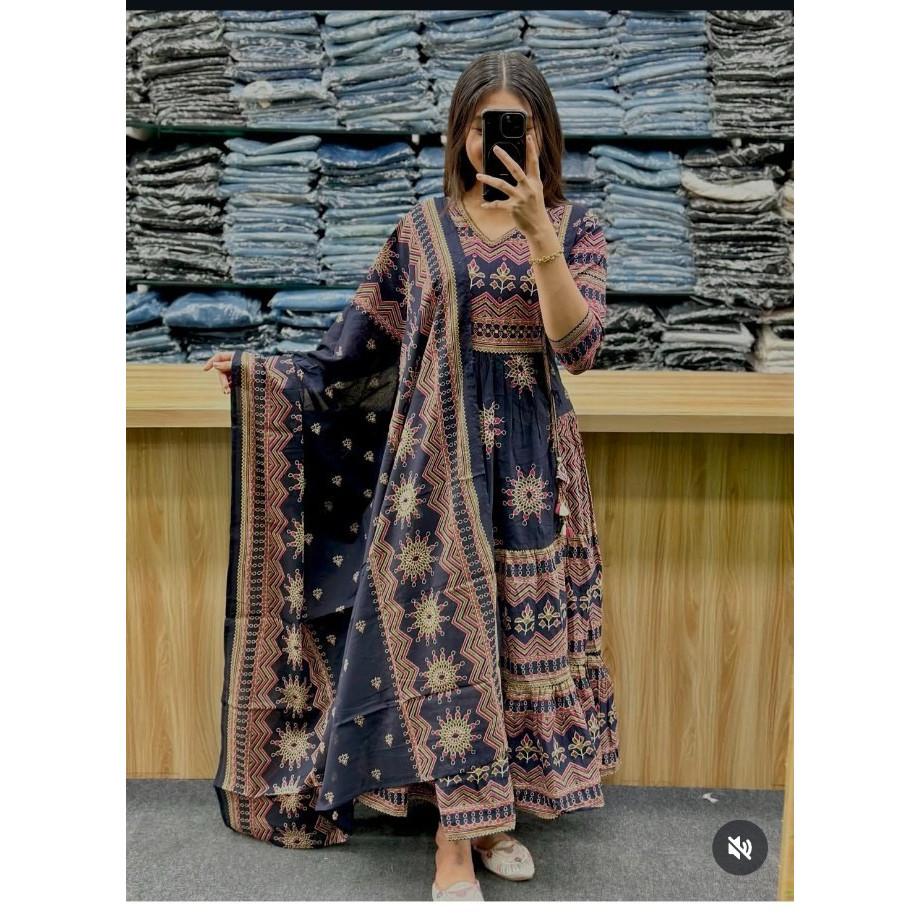 Indian Women Anarkali Kurti Pant Dupatta Set Designer Bollywood Ethnic Kurta Set