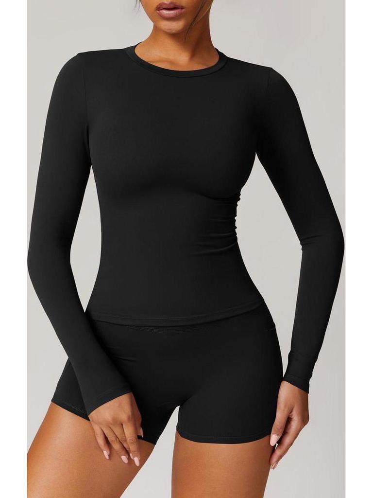 Set Yoga da Donna ad Asciugatura Rapida: Top a maniche lunghe slim fit e pantaloncini con tasche