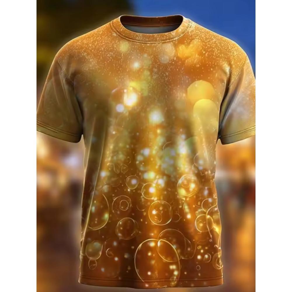 Fashionable Dazzling Fireworks Beer 3D Printed T-shirt Men Summer Loose Comfortable Plus Size Short Sleeved T-shirt