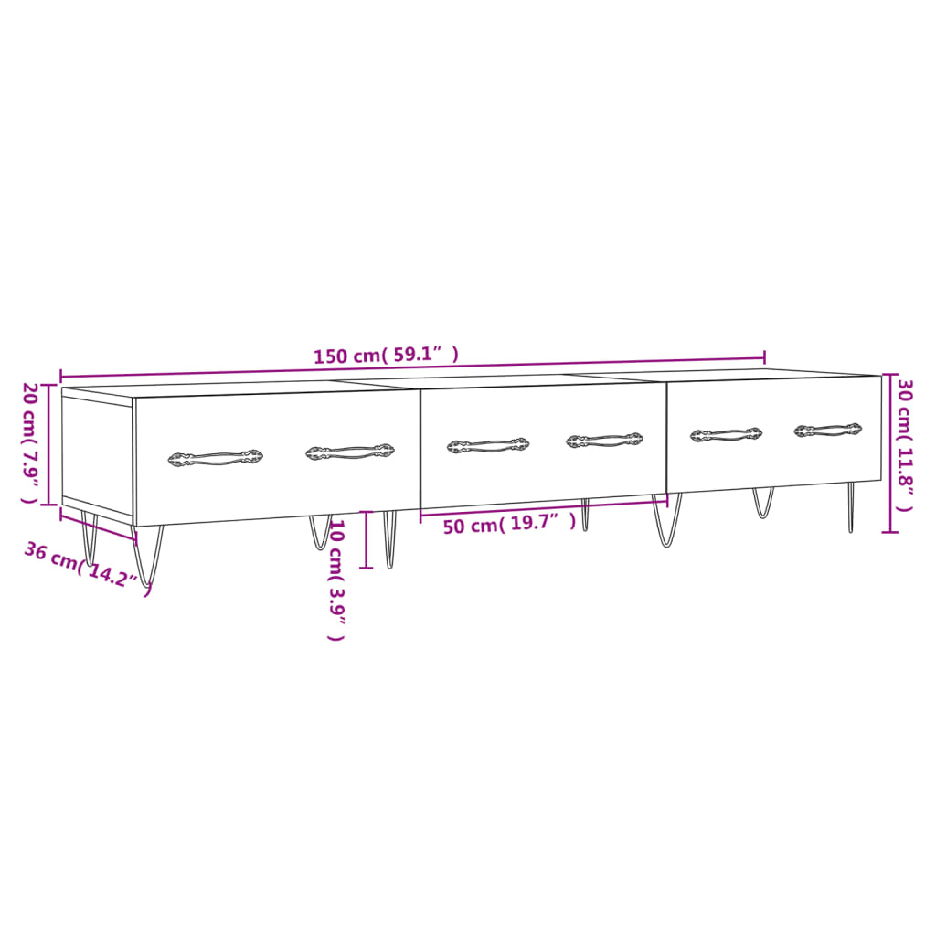 TV Stand White 150 x 36 x 30 cm Engineered Wood