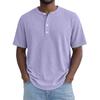 Mens Green Waffle Knit Henley Shirt Short Sleeve Crew Neck Casual Loose Fit Pullover