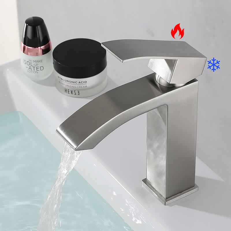 Basin Sink Bathroom Faucet Deck Mounted Hot Cold Water Basin Mixer Taps Matte Black Lavatory Sink Tap Crane