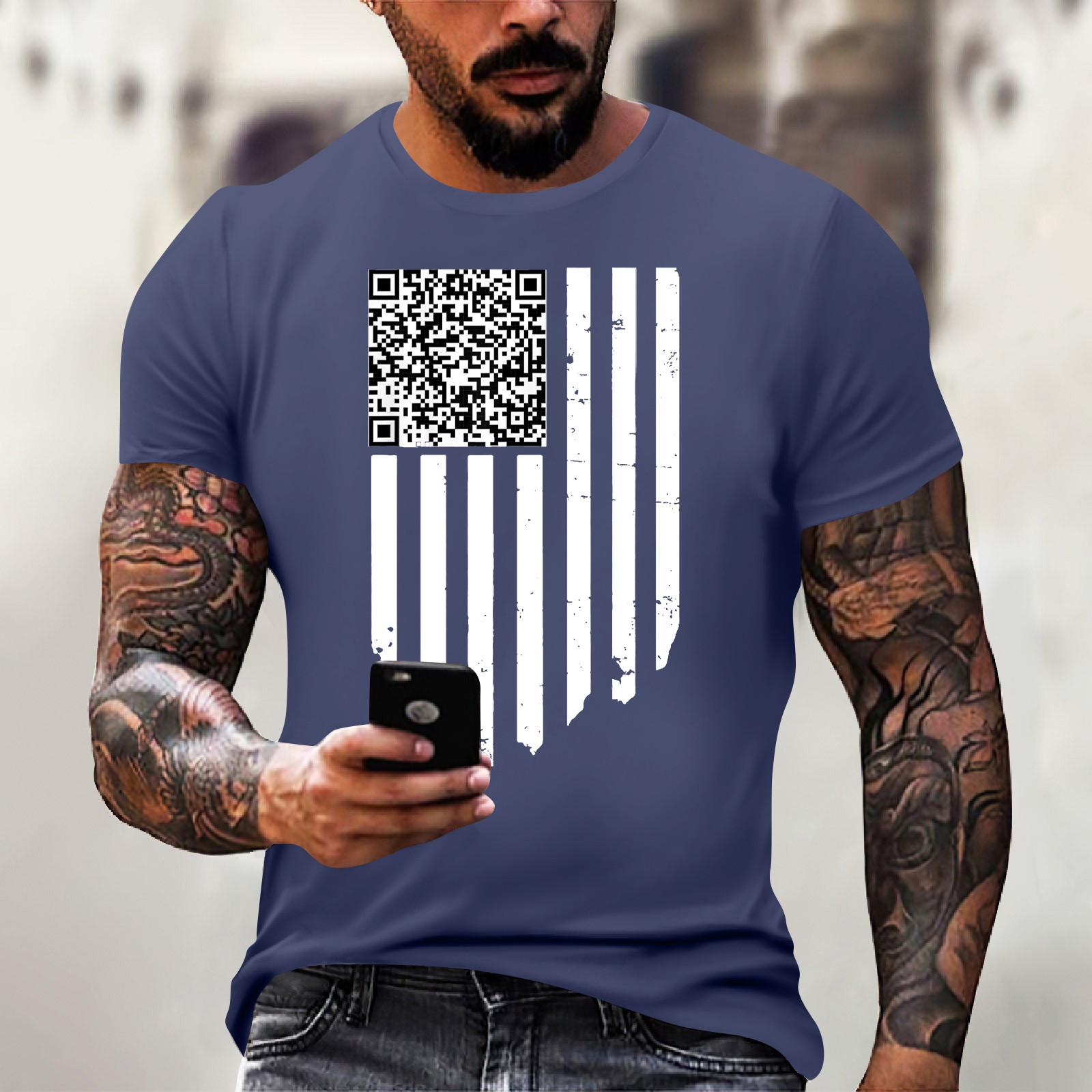 

Мужская модная футболка с геометрическим принтом, повседневная, с круглым вырезом и коротким рукавом XL тёмно-синий