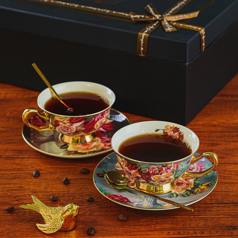 Rose Ceramic Bone China Coffee Cup Saucer Set Retro British Afternoon Tea Set Tea Cup Gift Box Gift