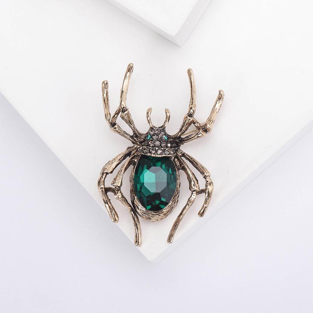 Vintage Crystal Spider Brooch: European-American Alloy Insect Pin for Creative Fashion & Versatile Clothing Accessories