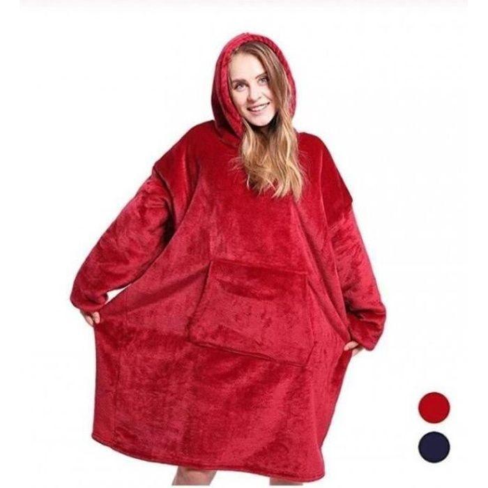PC37414-Version Rouge - Microfibre Peluche Corail Polaire Sherpa Couverture Avec Manches Super Doux Chaud Extérieur Sweat À Capuch