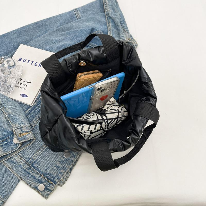 New Women's Hand-held Underarm Bag Simple Glossy Down Cotton Filled Tote Bag Large Capacity Oxford Cloth Shoulder Bag