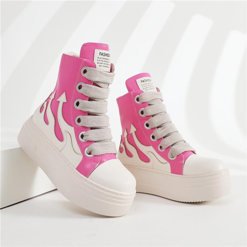 Concise Platform Thick Bottom Unisex Shoes All Match Mixed Color Increase Sport Shoes Runway Sneakers Large Size Casual Trainers