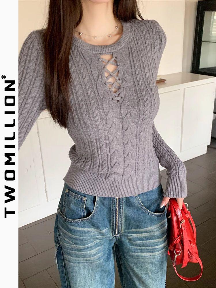 Spicy Girl Slim Fit Hollow Knit Sweater - Long-Sleeved Autumn/Winter Layer for Women