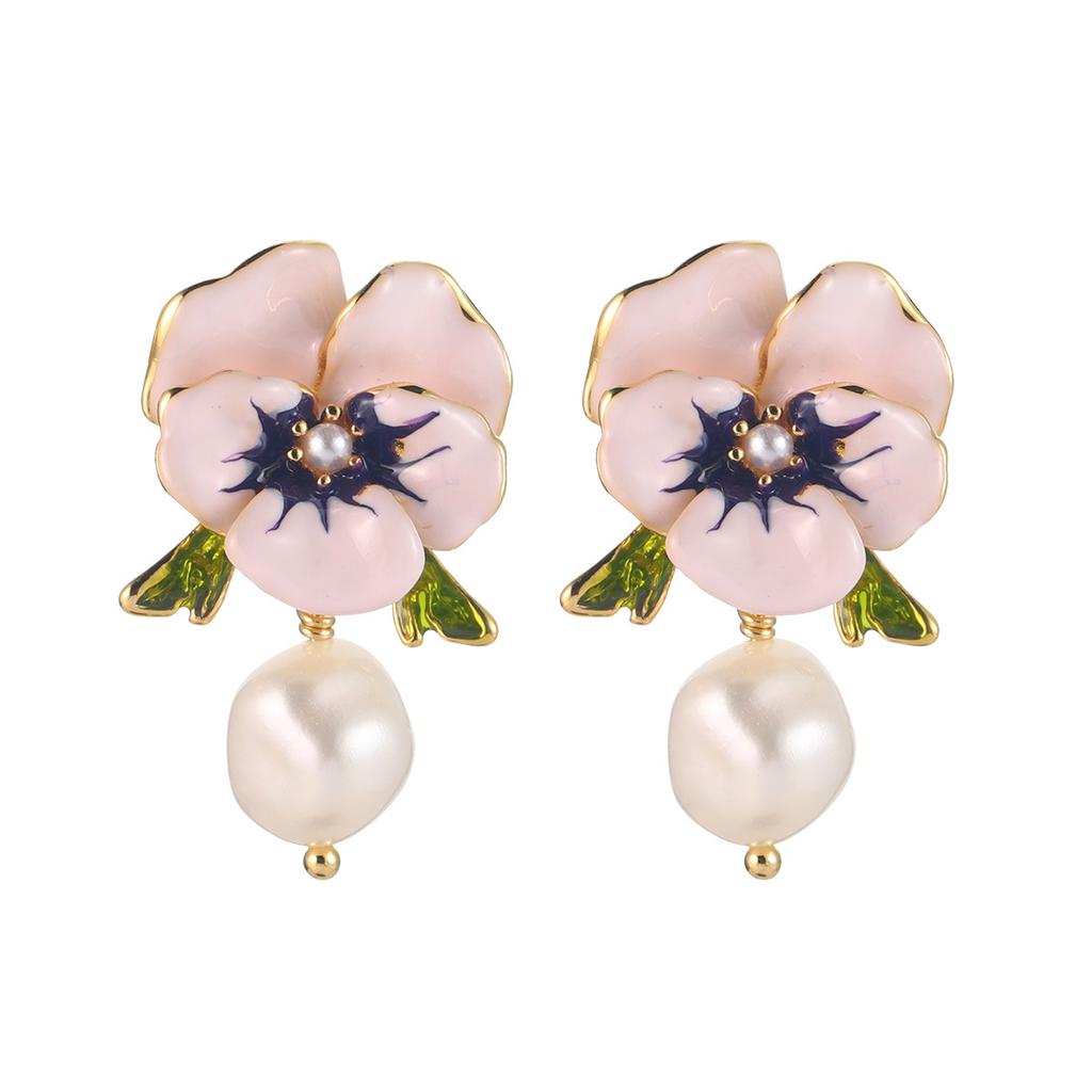 Naturalne Perłowe Kwiatowe Emaliowane Akcesoria Mori Słodki Nowy Design Kolczyki