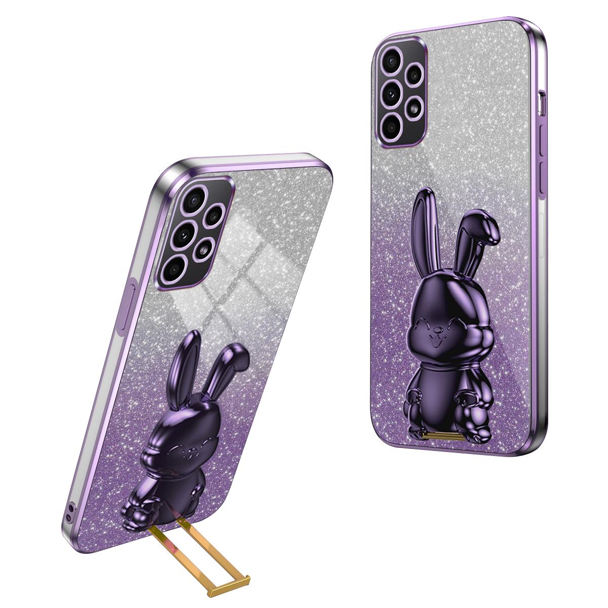 

For Samsung Galaxy A72 4G/A72 5G Cell Phone Case Stylish Cartoon Rabbit Pull-out Kickstand Cover Purple