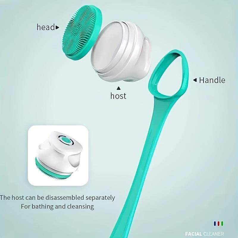 6-in-1 Rechargeable Electric Shower Brush Set for Full Body & Back - USB Powered  Detachable Long Handle & Exfoliating Silicone Brush