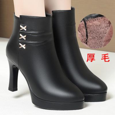 2025 Nieuwe Mode Warme Winter Dameslaarzen Herfst Platform Enkellaarsjes Dames Puntige Neus Dunne Hak Rits Casual Damesschoenen