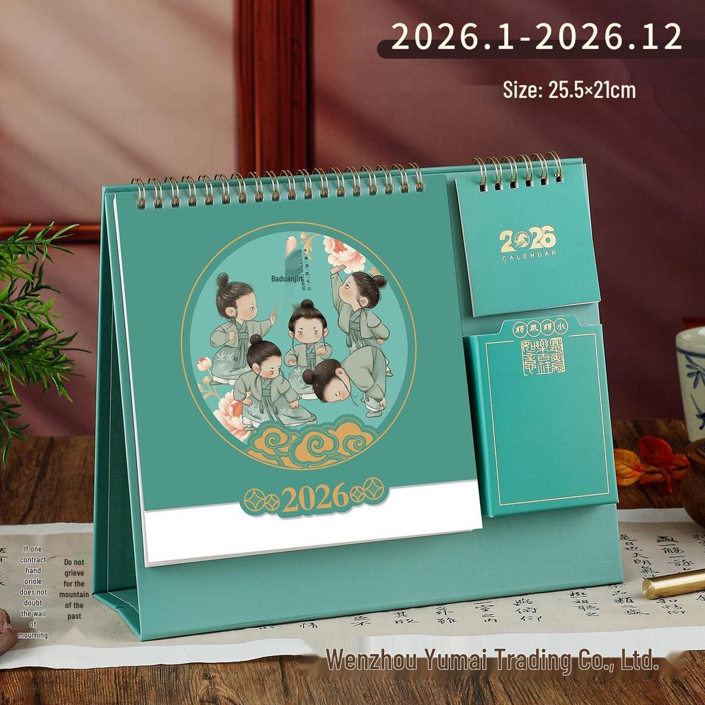 2026 Cute Cartoon Desk Calendar with Pen and Paper Holder - Monthly Creative Desktop Ornament