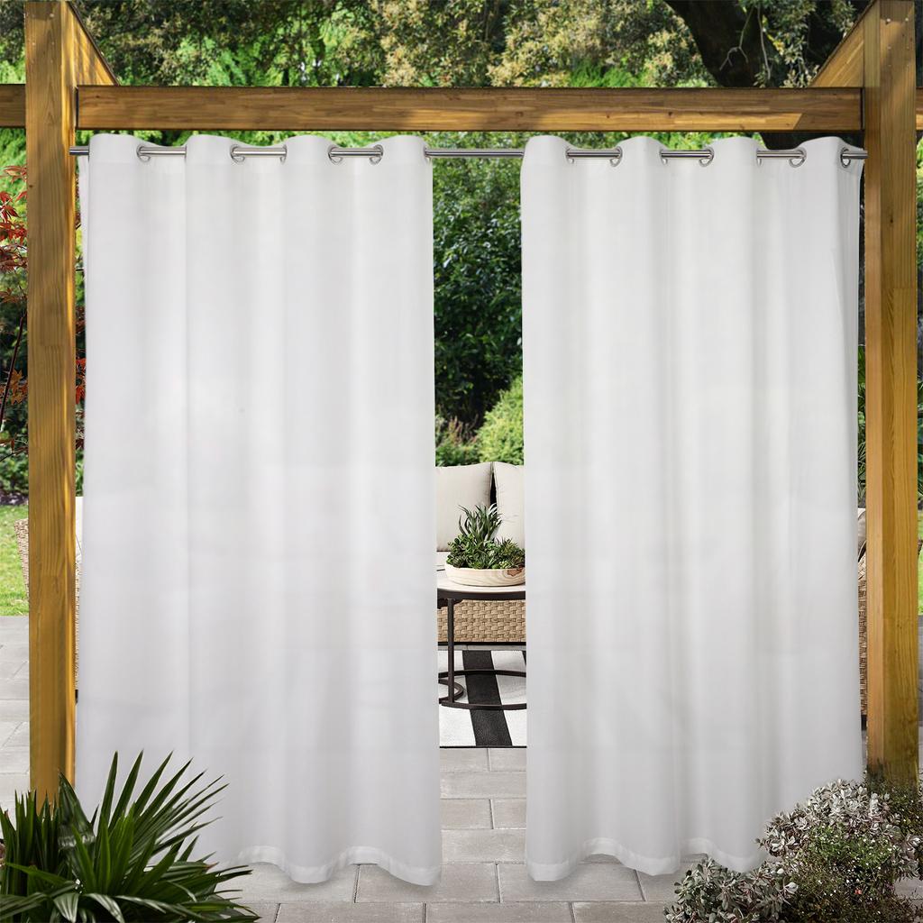 2 Panels Outdoor Sheer Curtain Patio Waterproof UV Geometric Voile Drapes Rod Pocket Blocking Privacy Curtain for Gazebo Porch