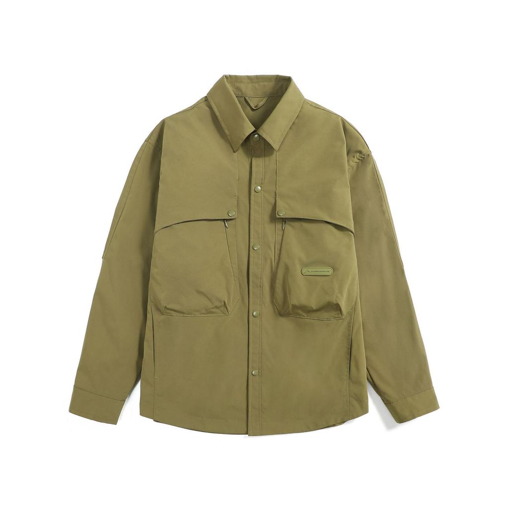 Nouveau Vêtement de Travail Fonctionnel Printemps Veste Chemise Mode Polyvalente Couleur Unie Veste à Revers Chemise Manches Longues Homme Tendance